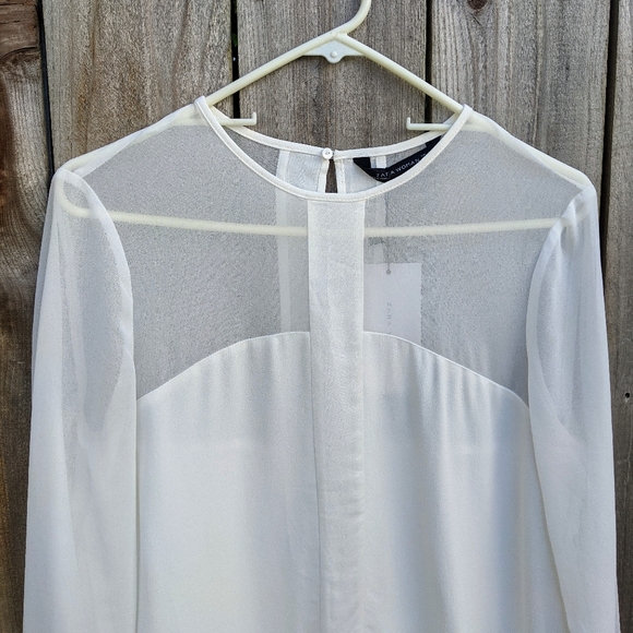 Zara Sheer Long Sleeve Blouse White Small - Picture 7 of 8